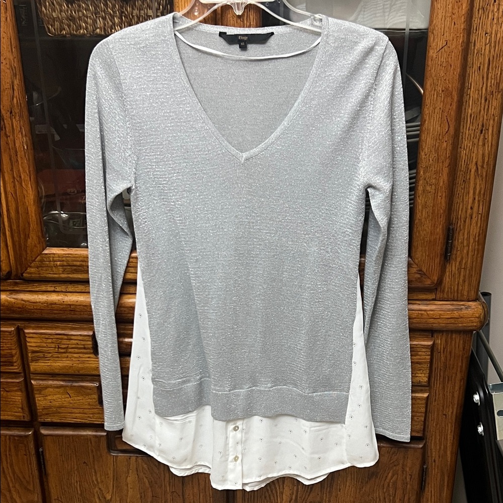 Elogy Silver Layered V-Neck Blouse